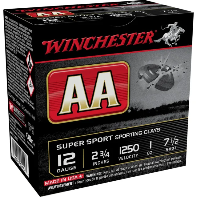 Winchester Ammo AASC12507 AA Super Sport Sporting Clay 12 Gauge 2.75" 1 oz 1250 fps 7.5 Shot 25 Bx/10 Cs - Winchester - 12 GAUGE