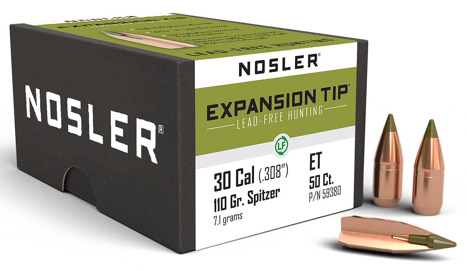 Buy Nosler E-Tip 59380 30 Caliber .308 110 Grain Lead-Free Spitzer online