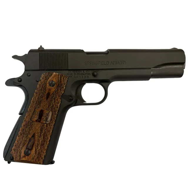 Buy SPRINGFIELD 1911 GI 45ACP 5" 7RD PARKERIZED FORGED FRAME, SLIDE & BARREL; WANUT GRIPS; 3 DOT SIGHTS; THUMB SAFETY; BLUE/BLACK online