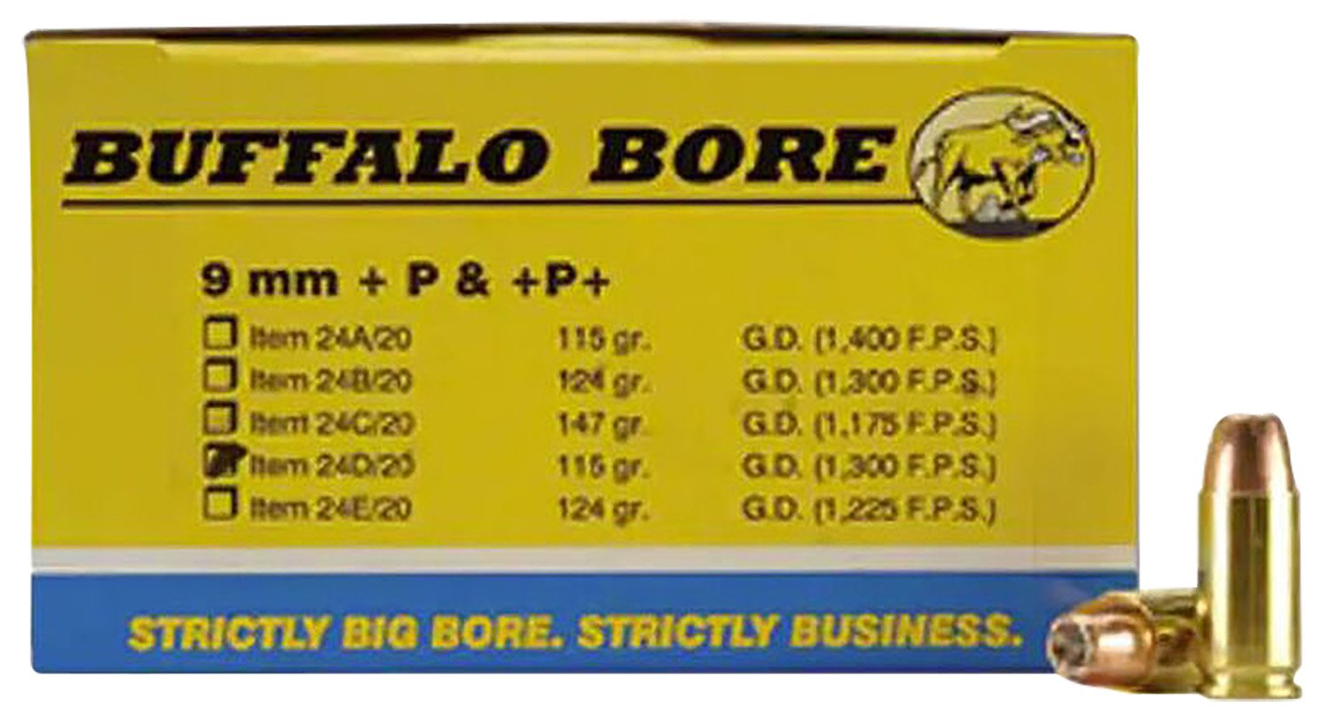 Buy Buffalo Bore 24D20 9mm Luger +P 115gr JHP Ammo 20 Rounds online