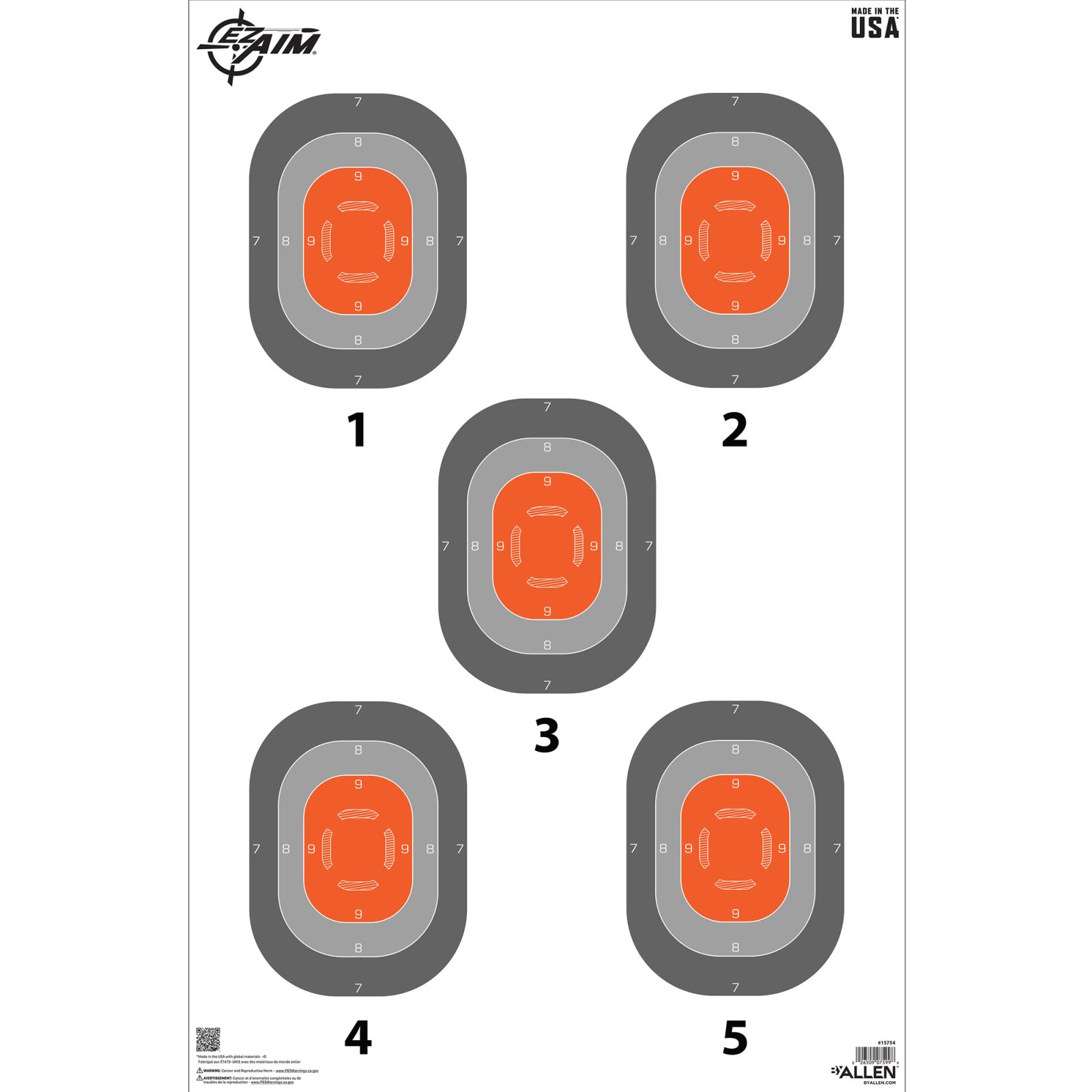 Allen EZ Aim 5-Spot Paper Targets 23x35 In 50 Pack Orange/Gray - Allen Company