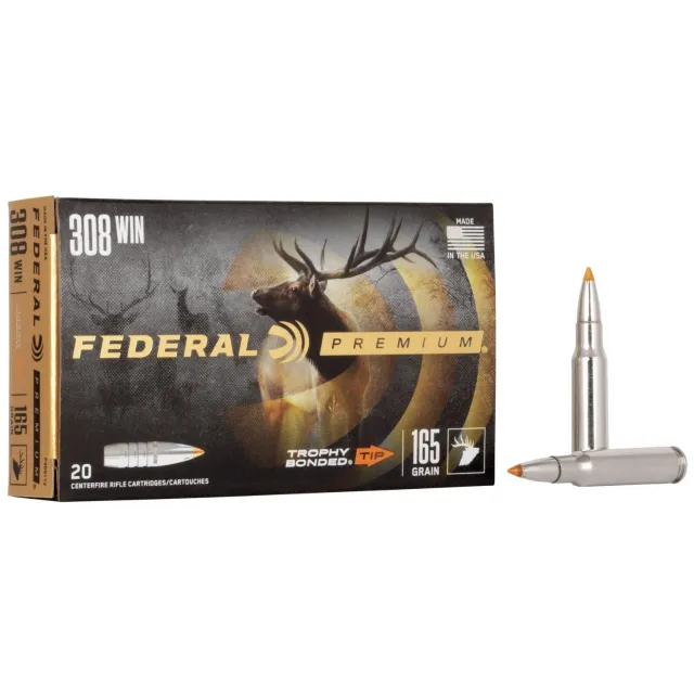 Federal Premium 308 Win 165 Gr Trophy Bonded Tip Ammo 20 Rd/Box (P308TT2)