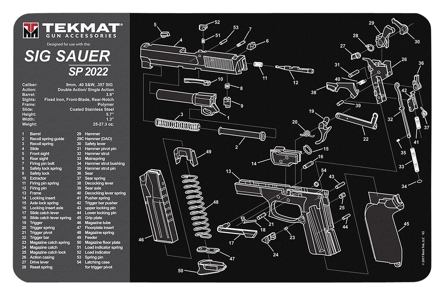 Buy TekMat TEKR17SIGSP2022 Cleaning Mat Black/Gray Rubber 11"x17" Sig Sauer SP 2022 Parts Diagram online