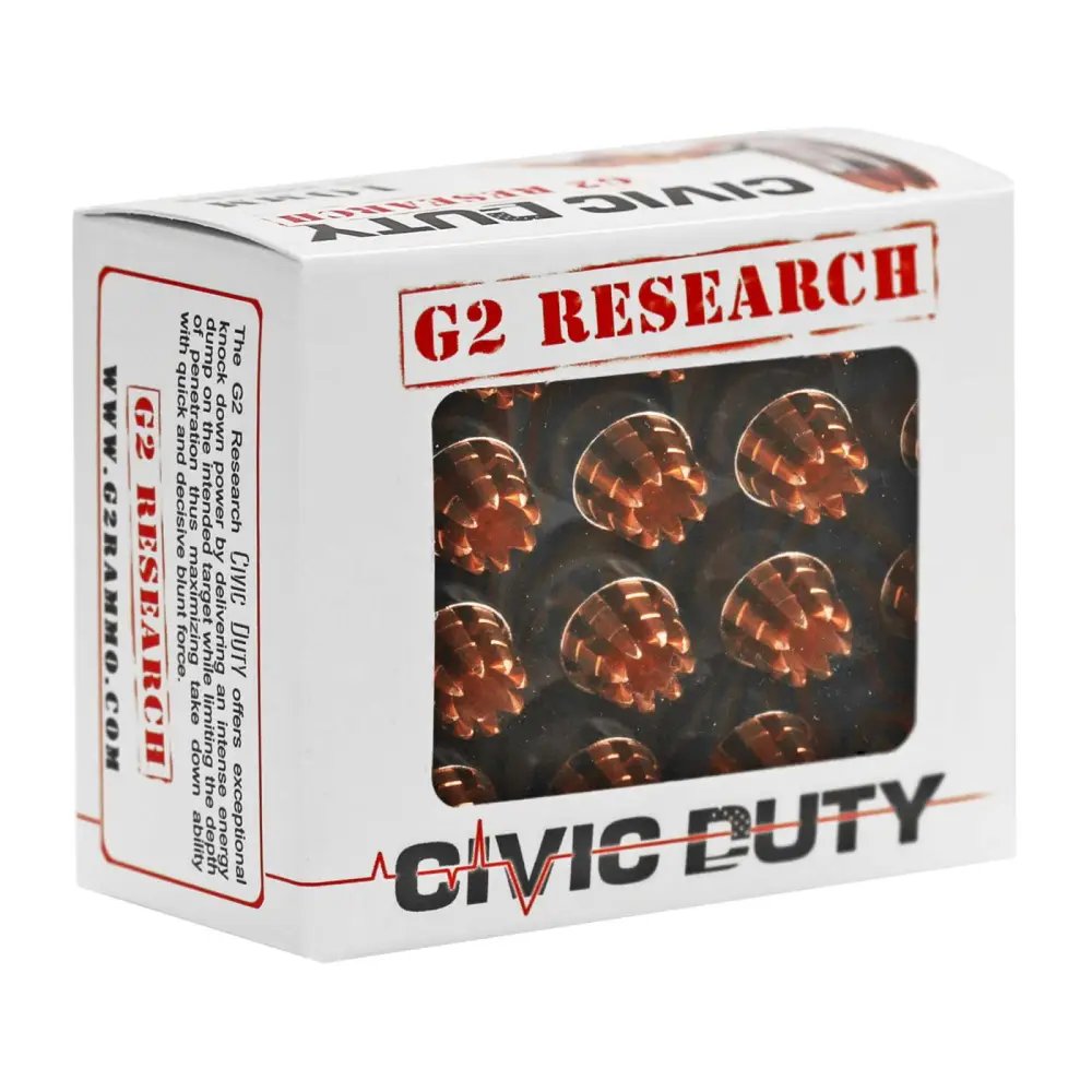 G2 Research G00622 Civic Duty 10mm Ammo 122gr Solid Copper HP 20 Rounds - G2 Research - 10mm