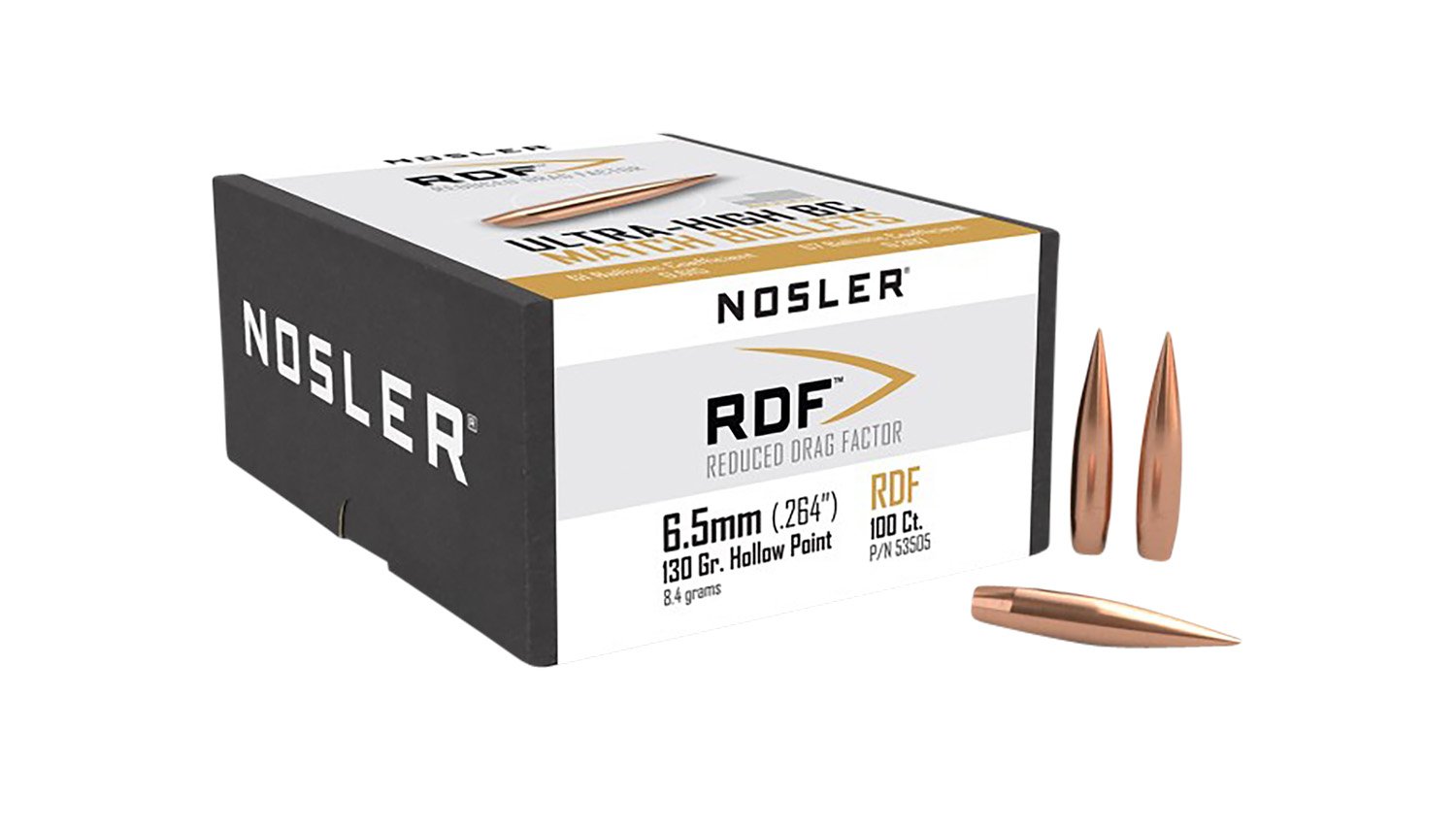 Nosler RDF Match 6.5mm .264 130gr HPBT 100 Count Bullet - Nosler - 6.5mm