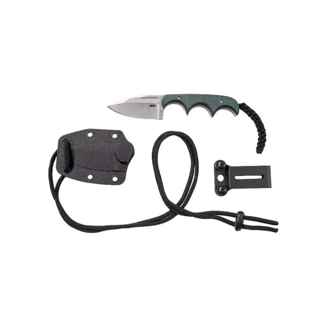 CRKT Minimalist Spear Point Knife: 5.25" Overall, 2.13" Stonewash Blade, Green Grooved Handle - View 2