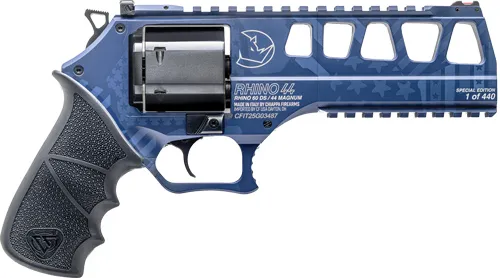 Chiappa RHINO REVOLVER L FRAME 60 DS SPECIAL LIMITED EDITION 440 PCS 44MAG 6IN BARREL 6RD NAVY BLUE FIBER OPTIC FRONT SIGHT ADJ REAR SIGHT HOGUE GRIP 340.349 - View 2