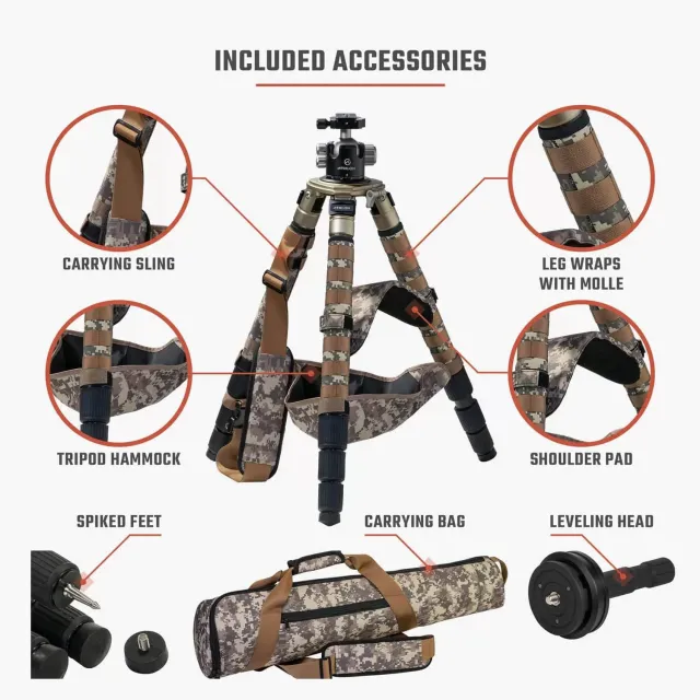 Athlon Optics 706008 Midas CF29 Carbon Fiber Tripod 9-65 Camo with Case - View 2