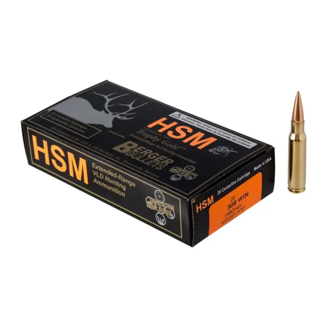HSM Ammunition Trophy Gold 308 Winchester 168Gr BTHP 20rd - View 2