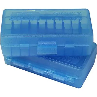 MTM Molded Products P50-9M-24 9mm Flip Top Ammo Box 50 Rounds Clear Blue - View 2