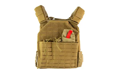 NcStar Laser Cut Plate Carrier Medium-2XL Tan with MOLLE Slots & Kangaroo Pouch - View 2