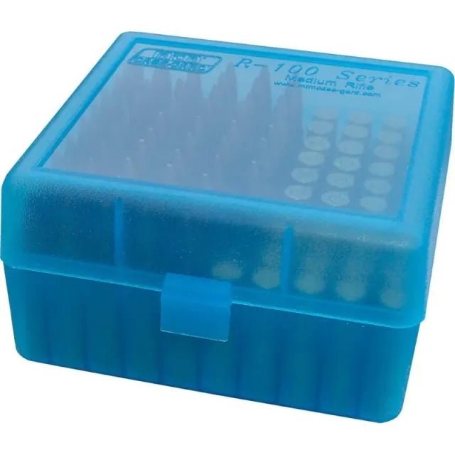 MTM Case-Gard R-100 Series Flip Top Medium Rifle Ammo Box - Clear Blue - View 2