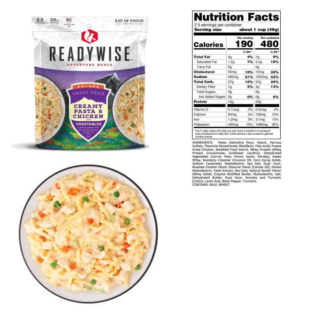 ReadyWise Crest Peak Creamy Pasta & Chicken 4.3 oz Pouch - View 2