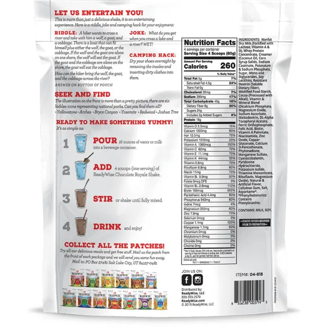 ReadyWise Chocolate Royale Shake Single-Serve Emergency Meal Kit - View 2