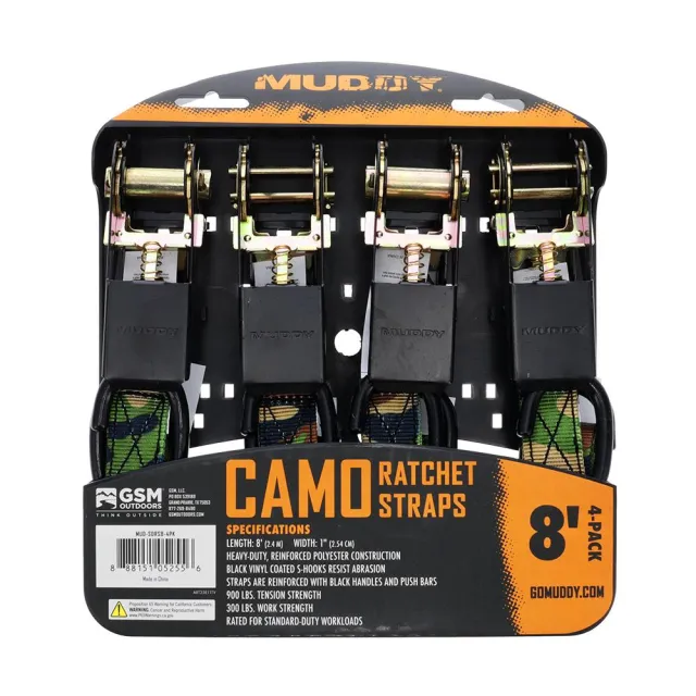 GSM Outdoors Muddy Ratchet Straps 1 In x 8 Ft Camo 4/ct - View 2