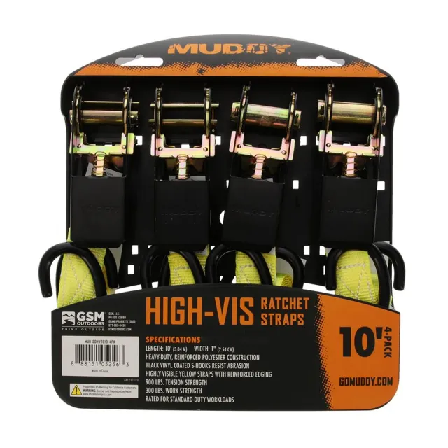 Muddy Ratchet Straps 1 x 10 ft High-Vis Yellow 4/ct - View 2