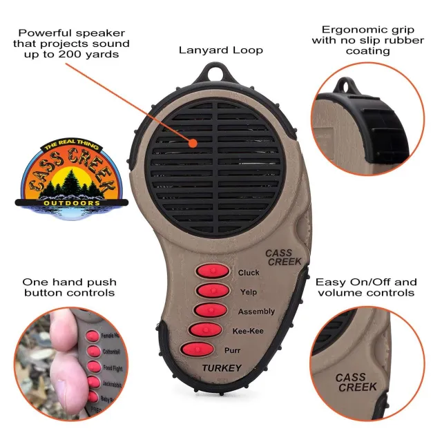 Cass Creek 969 Ergo Electronic Turkey Call, 5 Sounds, Brown, Belt Clip - View 2