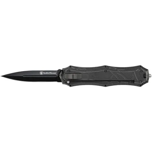 Smith & Wesson SWOTF9BS OTF Assist Dagger Knife with Glass Breaker 3.6" Black Oxide Blade - View 2