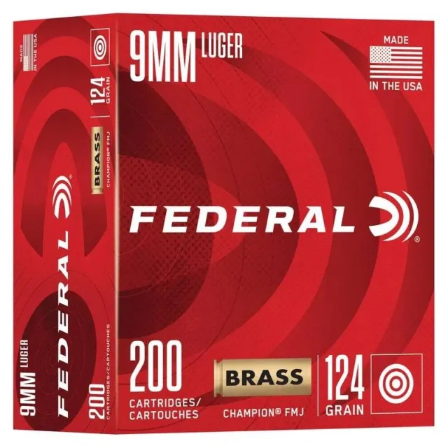 Federal C9124A200 9mm Luger Champion Brass 9mm FMJ 124gr 200/Box - View 2