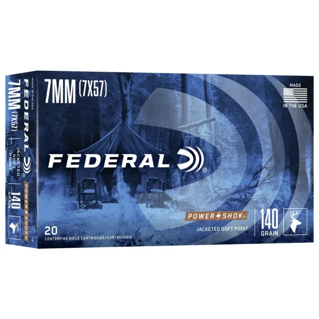 Federal Power-Shok 7x57mm Mauser Ammo 20 Rounds JSP 140 Grains 7B - View 2