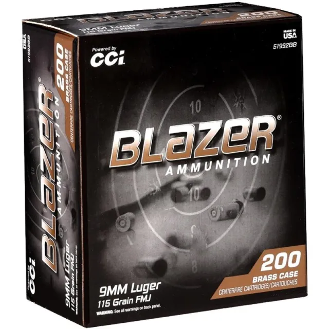 CCI 9mm Luger 115gr FMJ Blazer Brass Ammo 200 Rounds - View 2