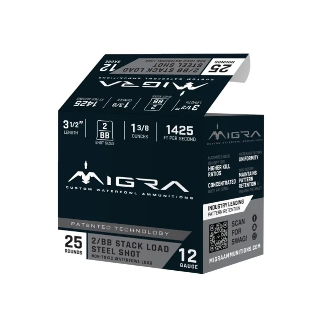 Migra Steel Waterfowl Stacked Shotshells 12 Gauge 3.5in #2/#BB 25 Box - View 2