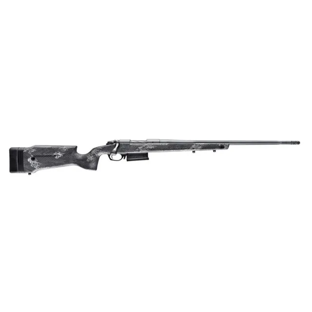 Bergara Rifles B14SM759 B-14 Crest 6.5 PRC 3+1 20" Fluted, Sniper Gray Cerakote Barrel/Rec, Monte Carlo Carbon Fiber with Black & Gray Splatter, Omni Muzzle Brake - View 2