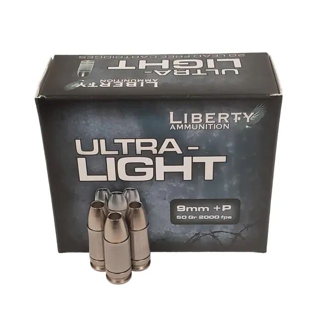 Liberty Ammunition Ultra-Lights 9mm +P, 50gr CHP, High Energy, 20 Rounds Box, LA-UL-9-052 - View 2