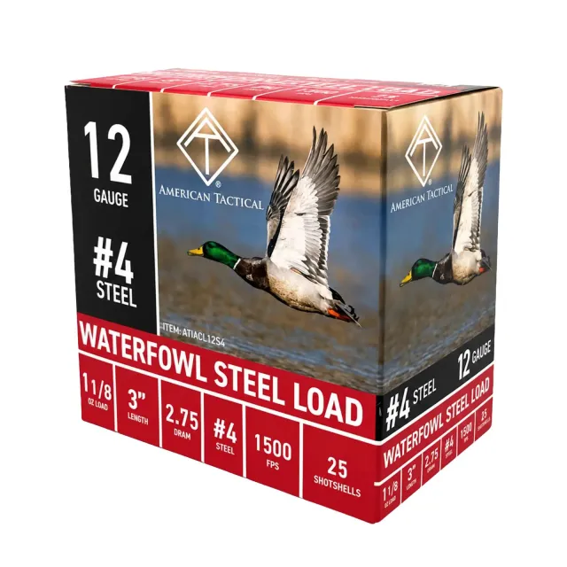 ATI Waterfowl 12 Gauge 3 In #4 Steel 1-1/8 Oz 1500 FPS 250-Rounds - American Tactical Imports