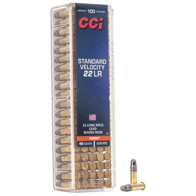 CCI 0032 Standard Velocity Rimfire 22 LR 40 gr Lead Round Nose (LRN) 100 Per Box/ 50 Cs - View 2