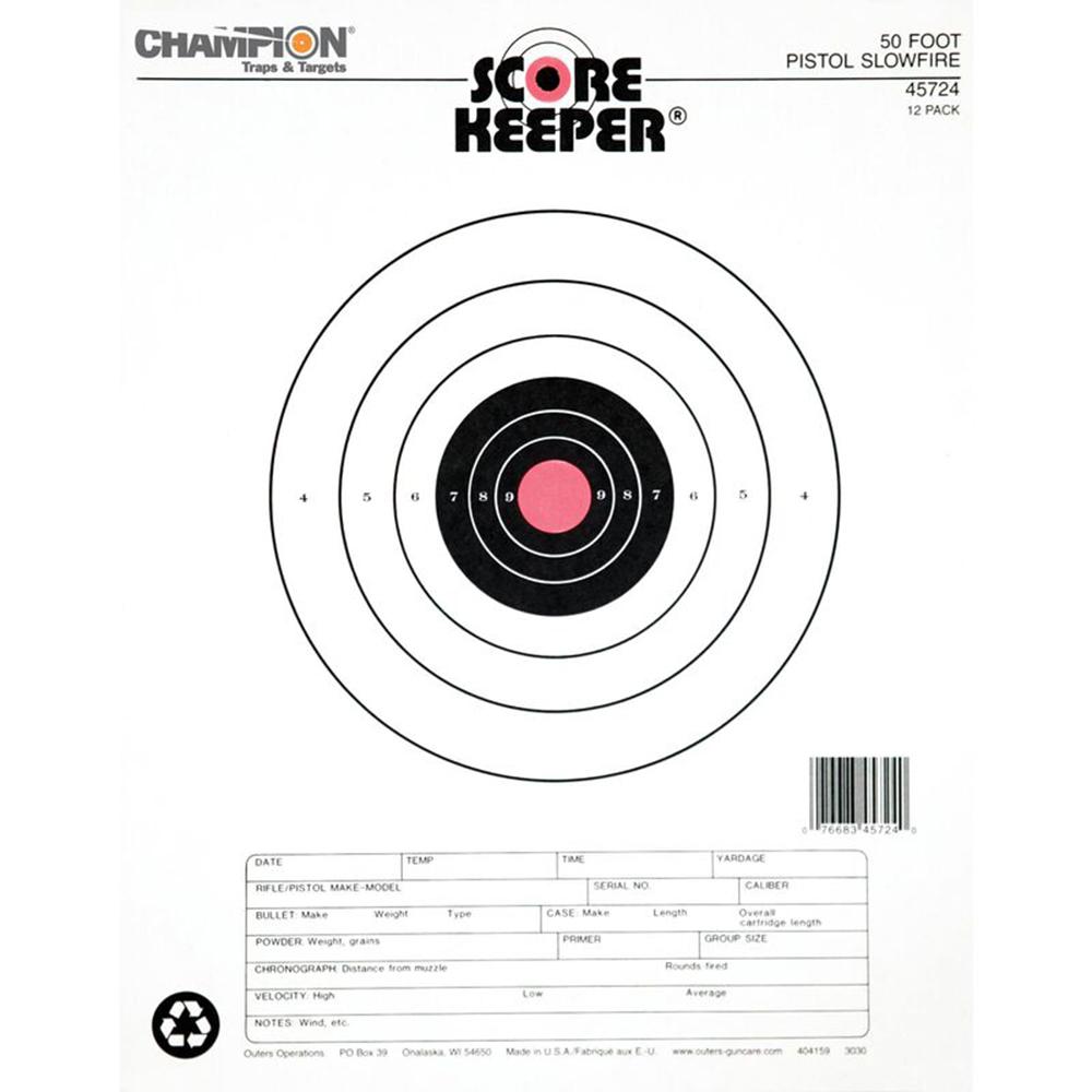 Champion Targets 45724 Slow Fire Bullseye 50ft Pistol 12 Pack Orange - View 2
