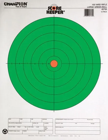 Champion 45795 Score Keeper Bullseye Paper Targets Green & Orange 12 Pack - View 2