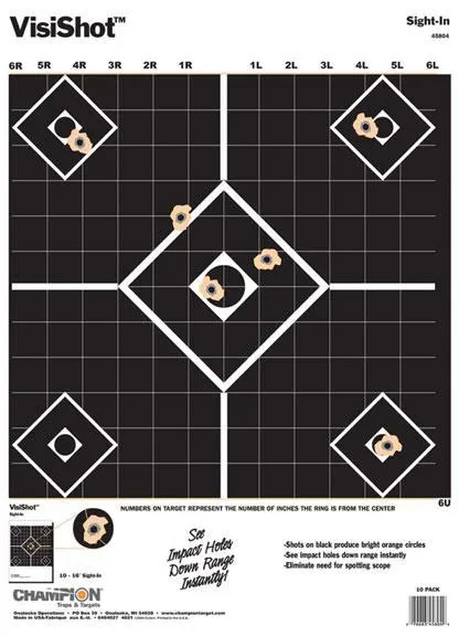 Champion Targets 45804 VisiShot Sight-In 5-Diamond Paper Hanging Pistol/Rifle 13" x 18" Black/White 10 Pk. - View 2