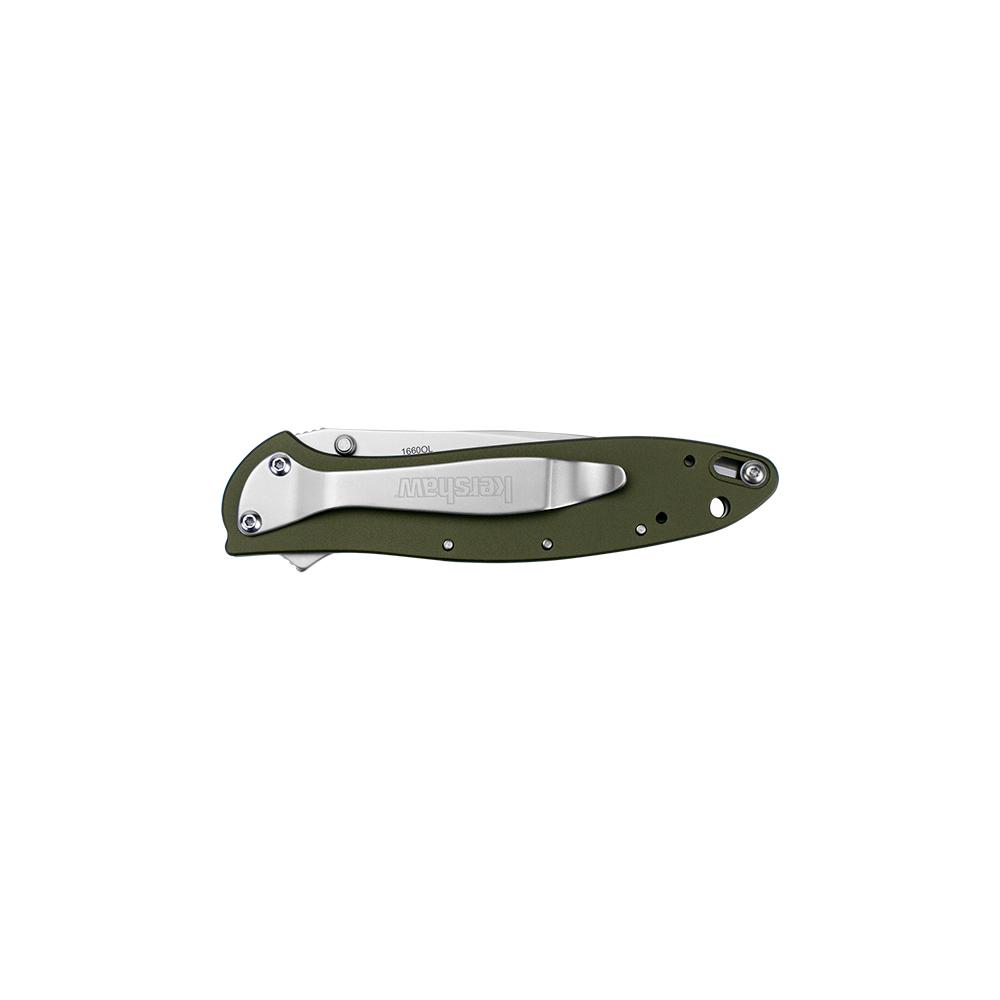 Kershaw 1660OL Leek 3" Folding Knife 14C28N Blade Olive Aluminum Handle - View 2