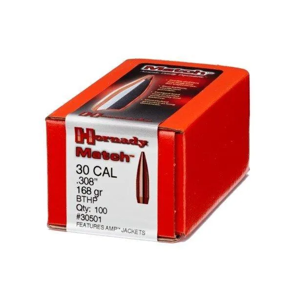 Hornady 30501 Match 30 Caliber .308 168 Grain Boat Tail Hollow Point 100 Ro - View 2