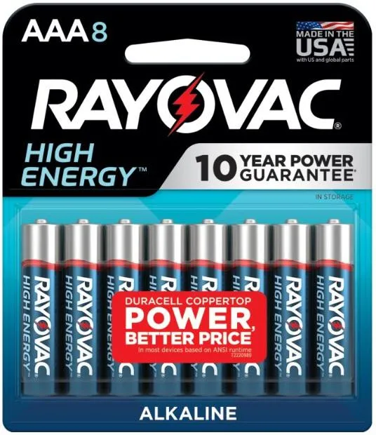 Rayovac 8248T102 AAA HIGH ENREGY Alkaline Batteries Silver/Blue 1.5 Volts 1,123 mAh (8) Single Pack - View 2