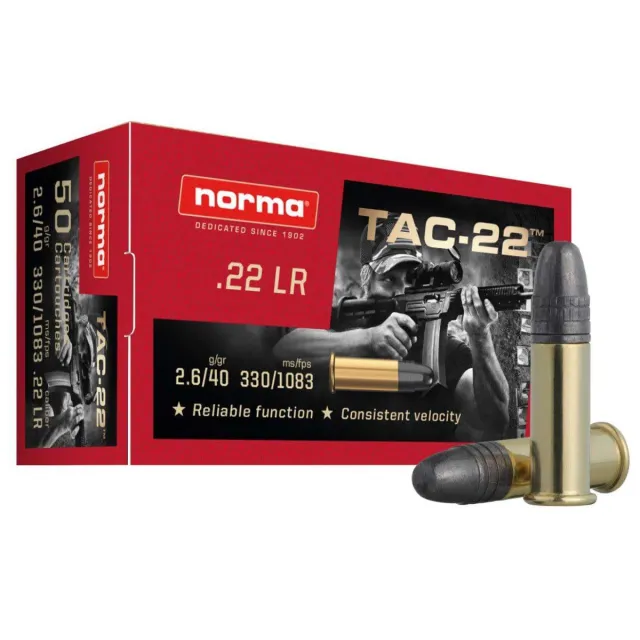 Norma TAC-22 Rimfire Ammunition .22 LR 40gr LRN 1083 fps 50/ct - View 2