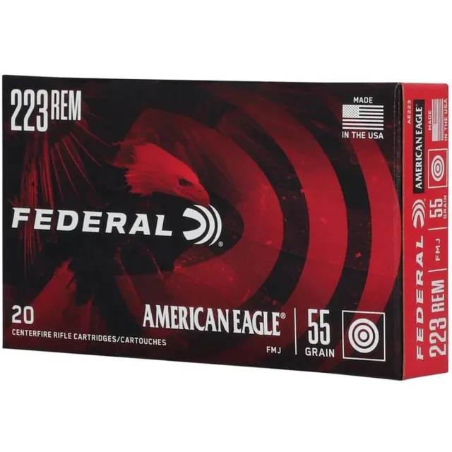 Federal Ammo American Eagle Rifle Ammunition .223 Rem 55 gr FMJ 3240 fps 500/rd Case - View 2