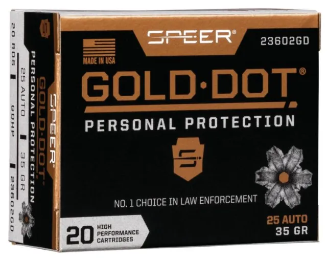 Speer 23602GD Gold Dot .25 ACP 35gr Hollow Point Ammo 20 Rounds - View 2