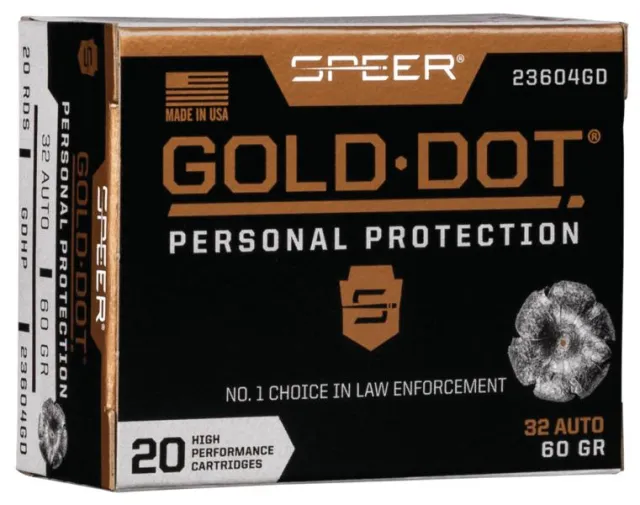 Speer 23604GD Gold Dot 32ACP 60gr Hollow Point Ammo 20/Box - View 2