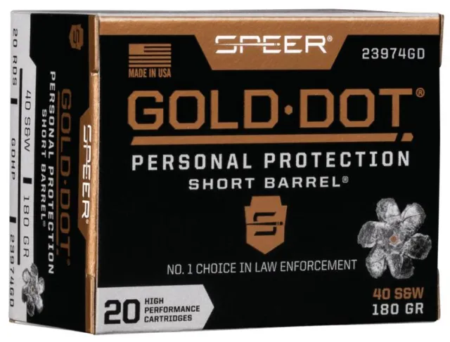 Speer 23974GD Gold Dot 40 S&W 180gr HP Short Barrel Ammo 20 Rounds - View 2
