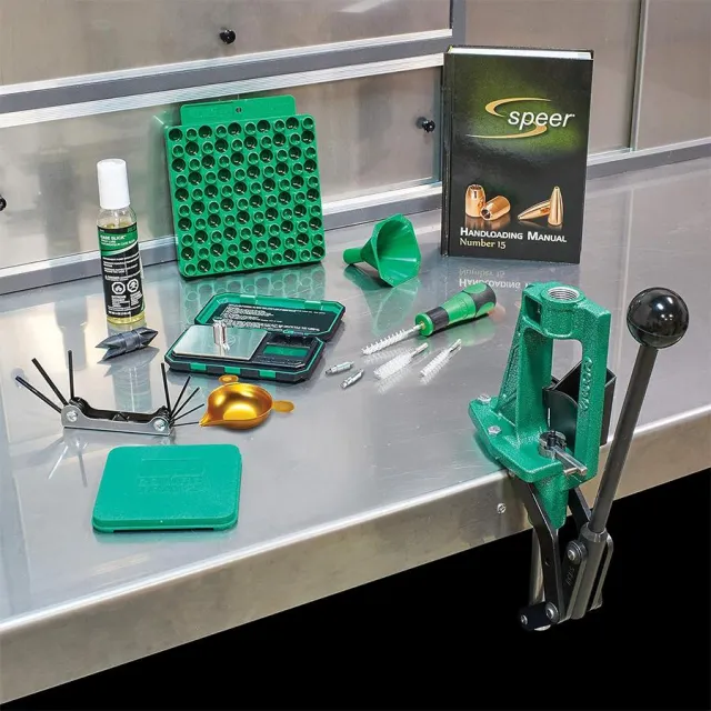 RCBS Partner Reloading Kit-2: Green, Single Stage Press, Digital Scale, Speer Manual, Accessory Handle, Powder Funnel, Hex Key, Deburring Tool, Loading Block, Slick Lube, Primer Tray - View 2