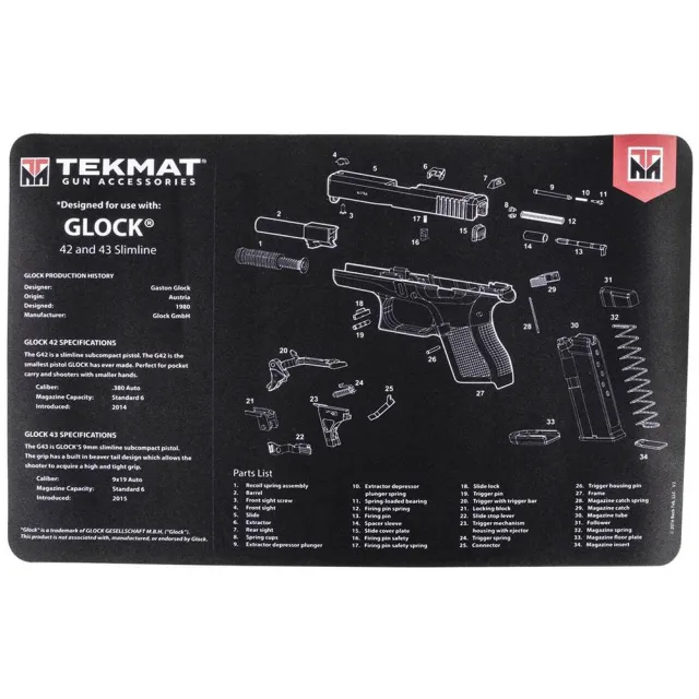 TekMat TEKR17GLOCK4243 Cleaning Mat Black/White Rubber 17" Long Parts Diagram - View 2
