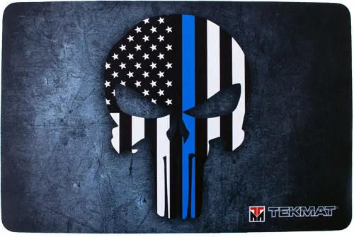 TekMat TEKR17PUNISHERBL Punisher Blue Line Cleaning Mat Black/White/Blue Rubber 11"x17" Blue Line Punisher Skull - View 2