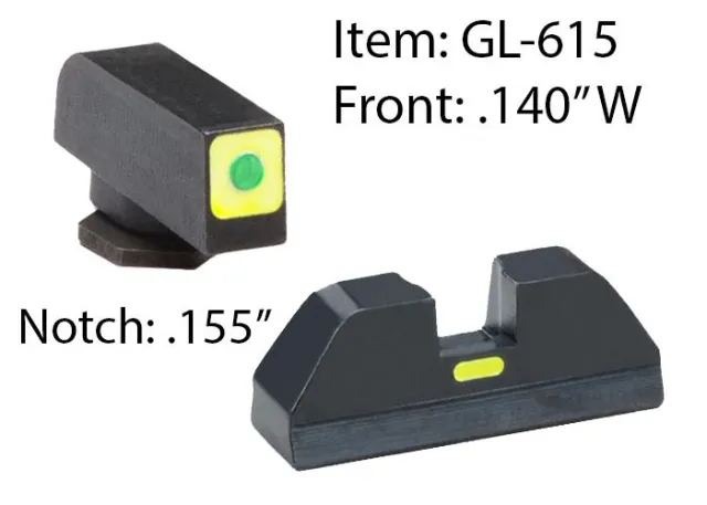 AmeriGlo GL615 CAP Sight Set Glock Green Tritium LumiGreen Outline - View 2