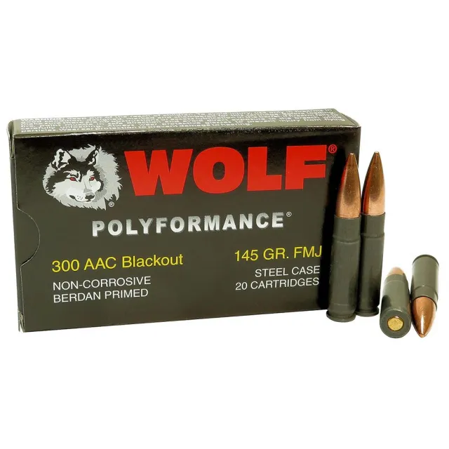 Wolf 300BLKFMJ1-CASE .300 Blackout 145 Grain FMJ 20rd Steel Case Ammo - View 2