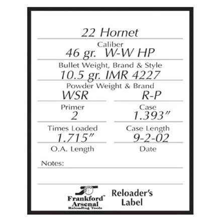 Frankford Arsenal Pistol And Rifle Reloader Labels 100pk - View 2