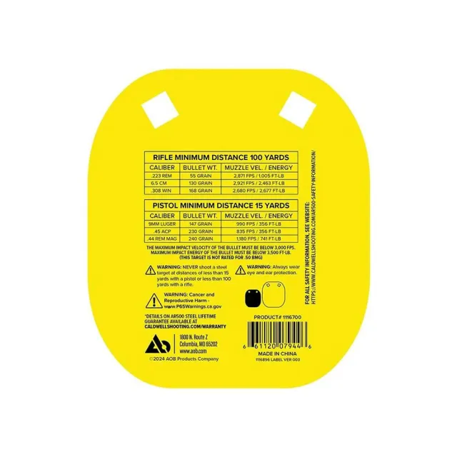 Caldwell 1116700 5" AR500 Steel Gong Target Yellow 0.38" Thick - View 2