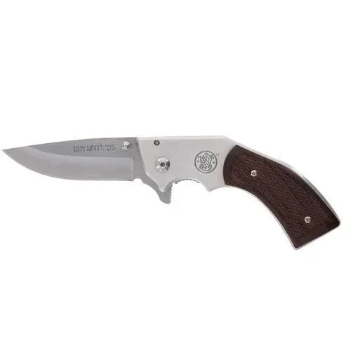 Smith & Wesson 325 Revolver 3-Inch Folding Knife Wood Grip Leather Holster - View 2