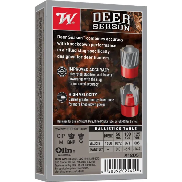Winchester X12Ds Deer Season 12 Gauge 2.75 in 1 18 oz 1600 fps Slug - View 2
